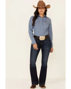 Wrangler Women's Solid Chambray Denim Long Sleeve Snap Western Core Shirt -Wild West Belle Sales 2000223225 400 P2