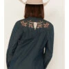 Scully Women's Rose Embroidered Denim Long Sleeve Pearl Snap Western Shirt