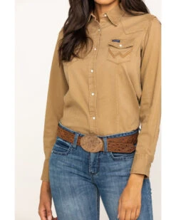 Wrangler Women's Solid Long Sleeve Snap Western Shirt -Wild West Belle Sales 2000266025 280 P5