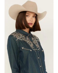 Scully Women's Vine Embroidered Long Sleeve Pearl Snap Western Shirt -Wild West Belle Sales 2000281274 400 P2