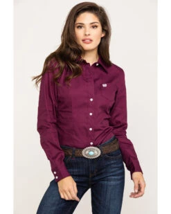 Cinch Women's Burgundy Button-Down Long Sleeve Western Shirt -Wild West Belle Sales 2000283787 640 P1