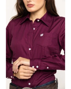 Cinch Women's Burgundy Button-Down Long Sleeve Western Shirt -Wild West Belle Sales 2000283787 640 P4