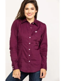 Cinch Women's Burgundy Button-Down Long Sleeve Western Shirt
