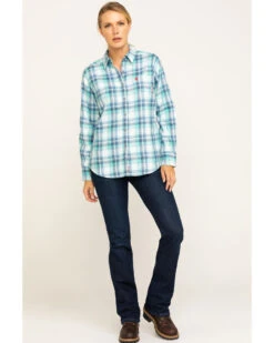 Ariat Women's FR Gisela Plaid Print Long Sleeve Work Shirt -Wild West Belle Sales 2000283796 400 P6