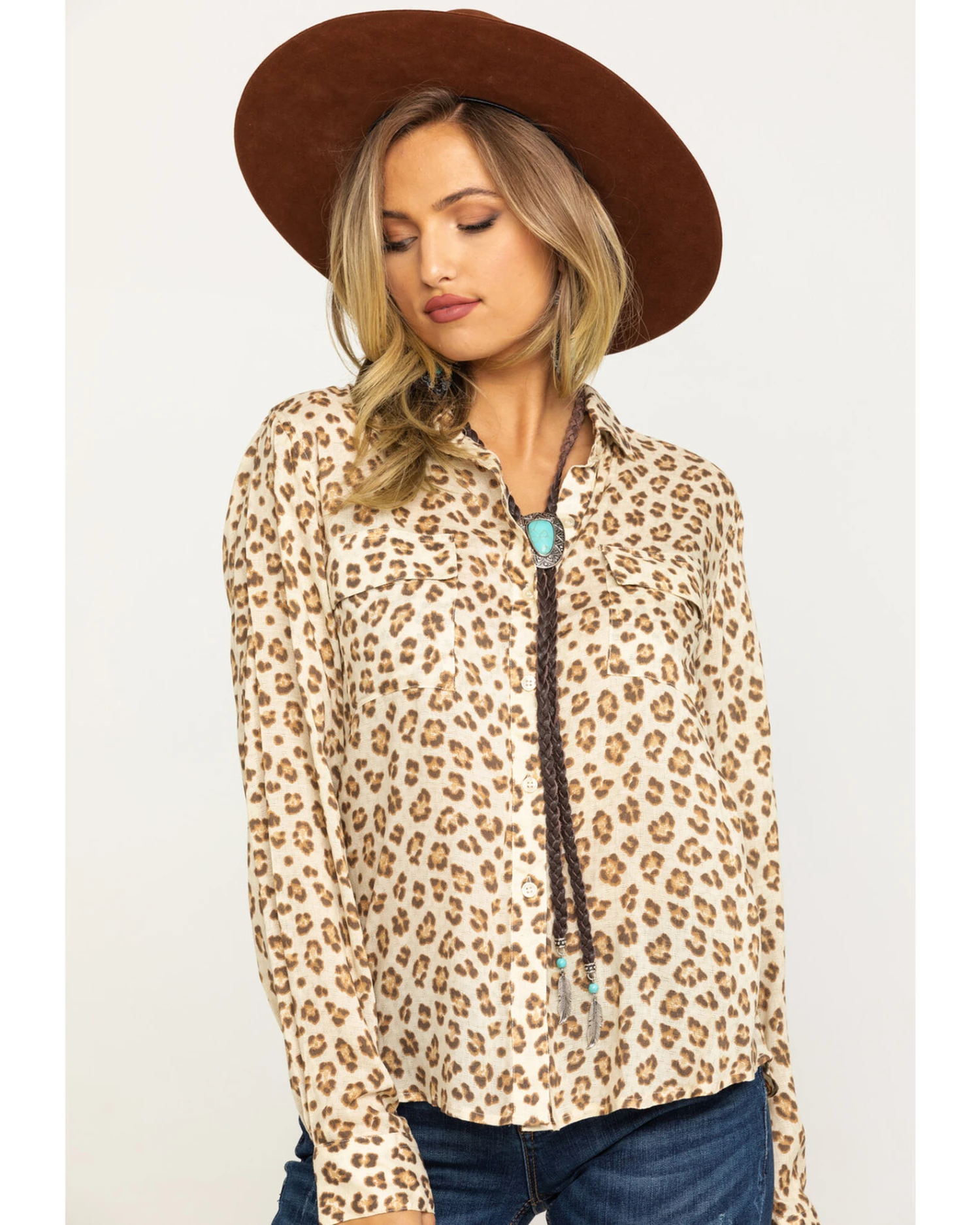 Stetson Women's Brown Leopard Print Button Down Top 5 Stetson Women's Brown Leopard Print Button Down Top - Image 5