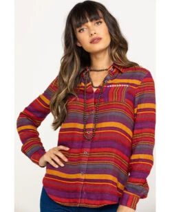 Rock & Roll Denim Women's Rust Serape Stripe Southwestern Embroidered Long Sleeve Western Shirt 11 Rock & Roll Denim Women's Rust Serape Stripe Southwestern Embroidered Long Sleeve Western Shirt -Wild West Belle Sales 2000290054 900 P1