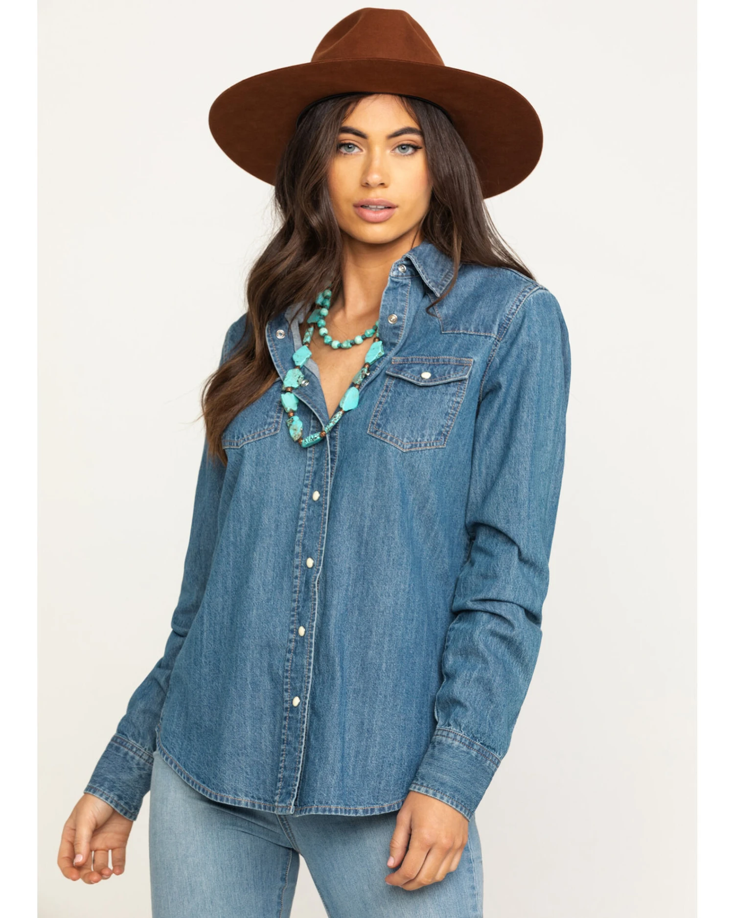 Stetson Women's Denim Desert Embroidered Long Sleeve Snap Western Shirt 4 Stetson Women's Denim Desert Embroidered Long Sleeve Snap Western Shirt - Image 4