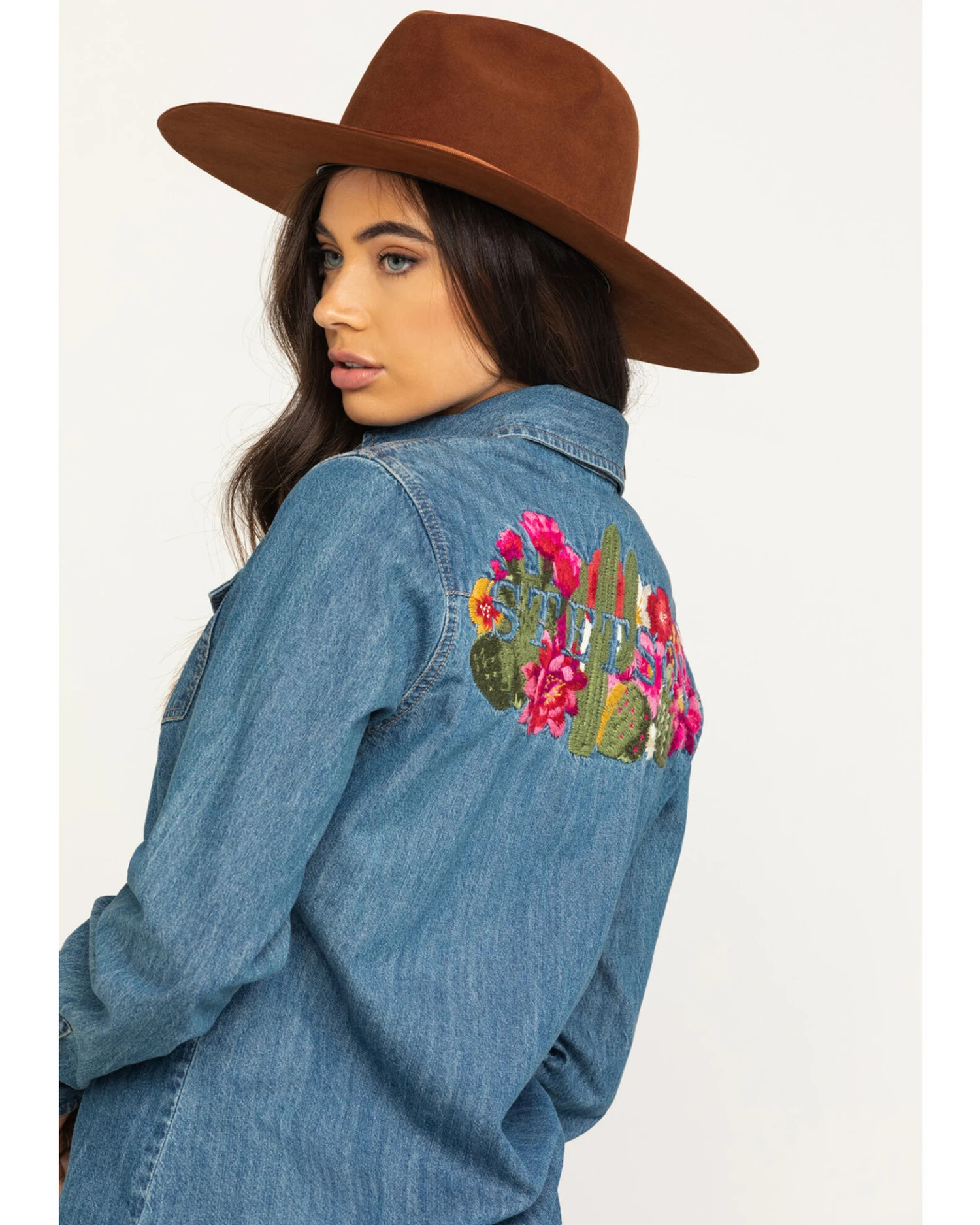 Stetson Women's Denim Desert Embroidered Long Sleeve Snap Western Shirt 5 Stetson Women's Denim Desert Embroidered Long Sleeve Snap Western Shirt - Image 5