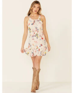 Miss Me Women's Ivory Floral Cutout Halter Dress -Wild West Belle Sales 2000309331 103 P2