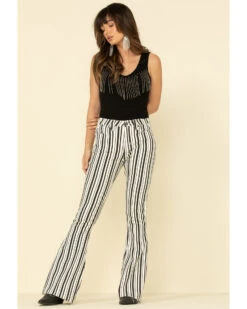 Rock & Roll Denim Women's Stripe High Rise Flare Jeans