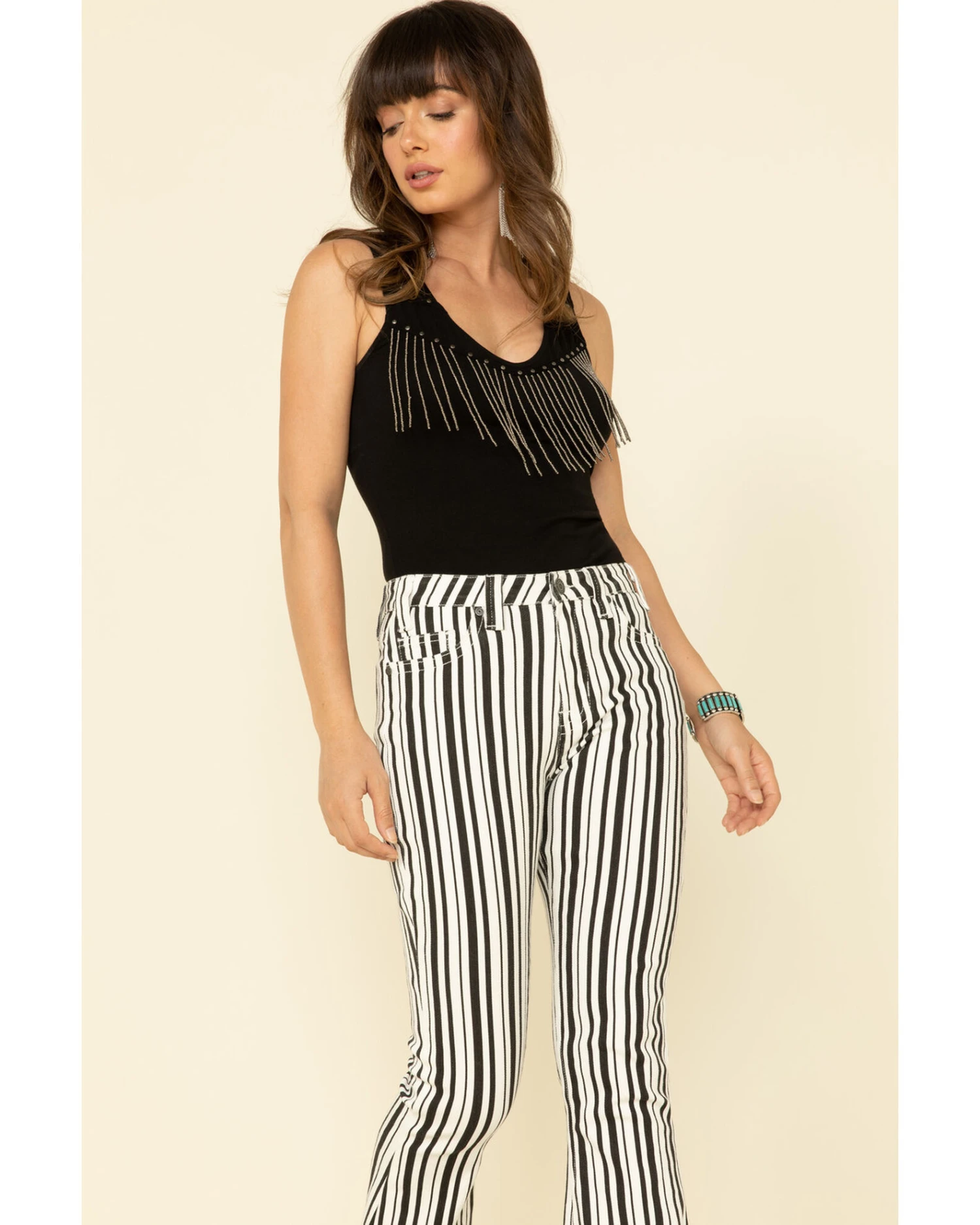 Rock & Roll Denim Women's Stripe High Rise Flare Jeans 5 Rock & Roll Denim Women's Stripe High Rise Flare Jeans - Image 5