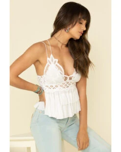 Free People Women's Adella Cami Lace Ruffled Tank Top -Wild West Belle Sales 2000325212 100 P1