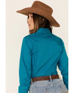 Cinch Women's Teal Solid Button Front Long Sleeve Western Shirt -Wild West Belle Sales 2000330809 442 P5