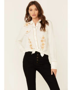 ROPER Stetson Women's Poly Crepe Retro Embroidered Long Sleeve Snap Western Shirt -Wild West Belle Sales 2000332684 100 P1