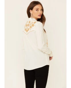 ROPER Stetson Women's Poly Crepe Retro Embroidered Long Sleeve Snap Western Shirt -Wild West Belle Sales 2000332684 100 P4