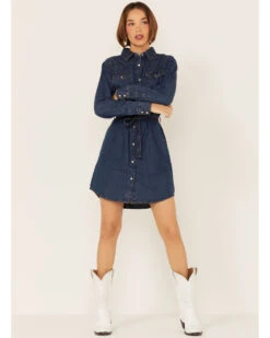 Wrangler Women's Dark Denim Washed Long Sleeve Western Shirt Dress 7 Wrangler Women's Dark Denim Washed Long Sleeve Western Shirt Dress -Wild West Belle Sales 2000334318 402 P1
