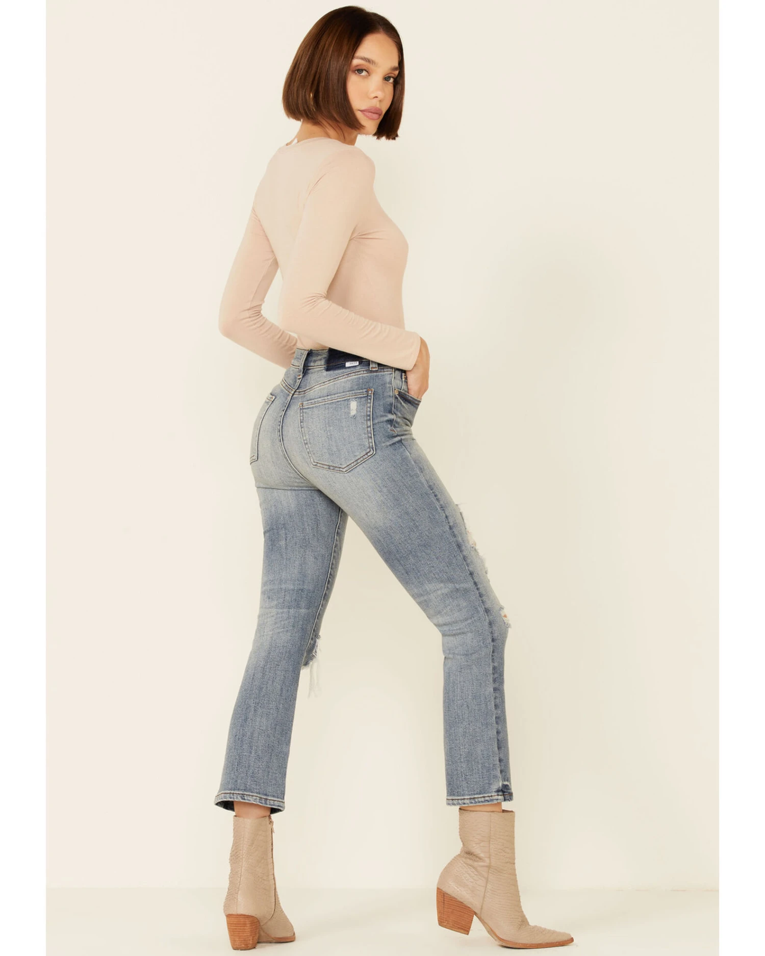 Daze Denim Women's Light Wash Distressed High Rise Straight Jeans 2 Daze Denim Women's Light Wash Distressed High Rise Straight Jeans - Image 2