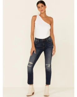 VIGOSS Women's Dark Wash High Rise Stevie Straight Distressed Jeans 6 VIGOSS Women's Dark Wash High Rise Stevie Straight Distressed Jeans -Wild West Belle Sales 2000355109 401 P1