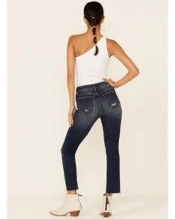 VIGOSS Women's Dark Wash High Rise Stevie Straight Distressed Jeans 7 VIGOSS Women's Dark Wash High Rise Stevie Straight Distressed Jeans -Wild West Belle Sales 2000355109 401 P4