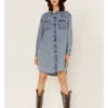 Wrangler Women's Medium Wash Denim Long Sleeve Western Snap Shirtdress