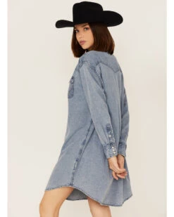 Wrangler Women's Medium Wash Denim Long Sleeve Western Snap Shirtdress -Wild West Belle Sales 2000358013 400 P4