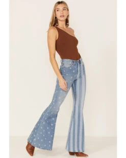 Shyanne Women's Stars & Stripes Print High Rise Super Flare Jeans -Wild West Belle Sales 2000358728 414 P1