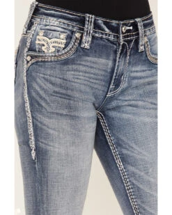Rock Revival Women's Dark Wash Fleur De Lis Rhinestone Slim Straight Jeans -Wild West Belle Sales 2000359635 400 P2