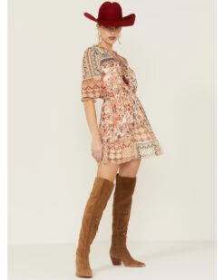 Miss Me Women's Patchwork Long Sleeve Dresss -Wild West Belle Sales 2000364426 661 P1