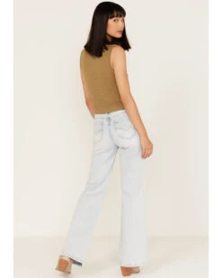 Cleo + Wolf Women's Light Wash High Rise Distressed Knee Flare Jeans -Wild West Belle Sales 2000364990 400 P3