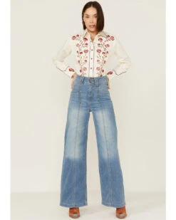 Rockmount Ranchwear Women's Vintage Thistle Floral Embroidery Pearl Snap Western Shirt -Wild West Belle Sales 2000365331 103 P4