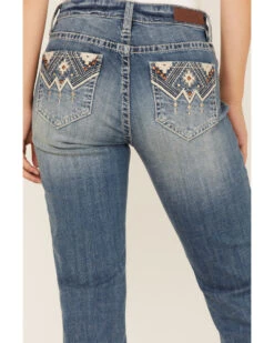 Rock & Roll Denim Women's Light Wash Mid Rise Southwestern Embroidered Bootcut Jeans -Wild West Belle Sales 2000368100 412 P2