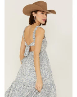 Lush Women's Blue Floral Smocked Midi Dress 6 Lush Women's Blue Floral Smocked Midi Dress -Wild West Belle Sales 2000368152 400 P4