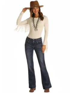 Rock & Roll Denim Women's Dark Wash Mid Rise Bootcut Jeans -Wild West Belle Sales 2000368547 401 P1