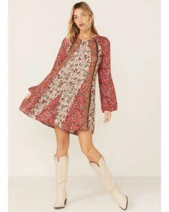 Lovestitch Women's Red & Natural Bell Sleeve Tie Back Mini Dress 7 Lovestitch Women's Red & Natural Bell Sleeve Tie Back Mini Dress -Wild West Belle Sales 2000368819 600 P1