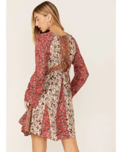 Lovestitch Women's Red & Natural Bell Sleeve Tie Back Mini Dress 6 Lovestitch Women's Red & Natural Bell Sleeve Tie Back Mini Dress -Wild West Belle Sales 2000368819 600 P4