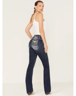 Miss Me Women's Medium Wash Stretch Mid Rise Embroidered Wing Bootcut Jeans -Wild West Belle Sales 2000369051 416 P1