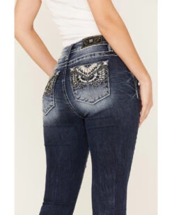 Miss Me Women's Medium Wash Stretch Mid Rise Embroidered Wing Bootcut Jeans -Wild West Belle Sales 2000369051 416 P2