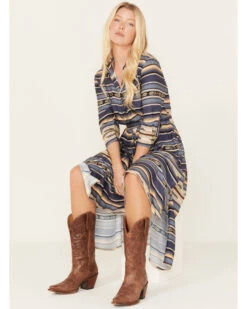 Stetson Women's Serape Stripe Print Long Sleeve Midi Dress -Wild West Belle Sales 2000378246 400 P1