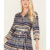 Stetson Women's Serape Stripe Print Long Sleeve Midi Dress
