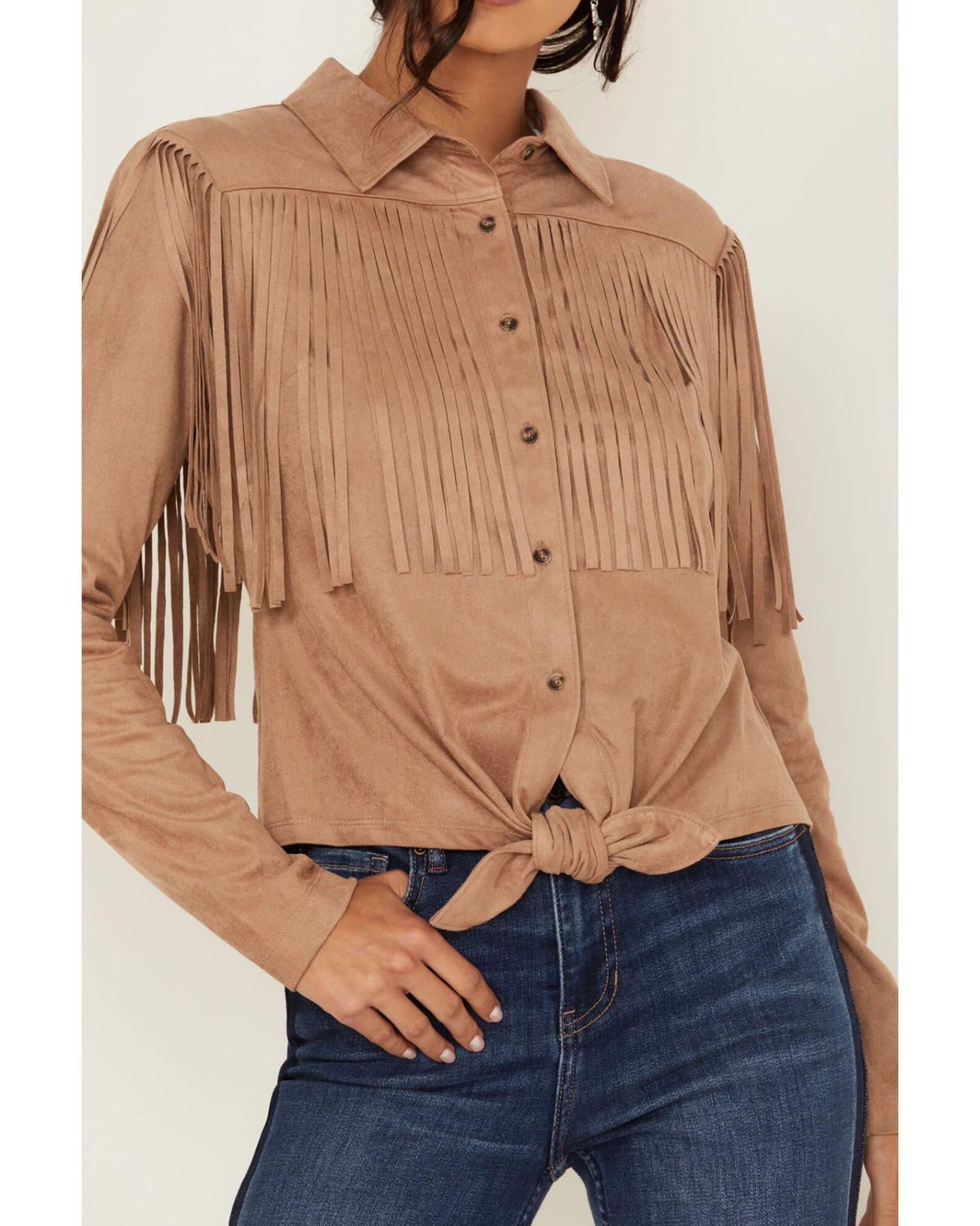 Idyllwind Women's Fate Tie-Front Faux Suede Fringe Shirt 2 Idyllwind Women's Fate Tie-Front Faux Suede Fringe Shirt - Image 2
