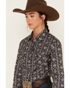 Rough Stock By Panhandle Women's Southwestern Print Long Sleeve Pearl Snap Western Shirt -Wild West Belle Sales 2000381074 001 P2