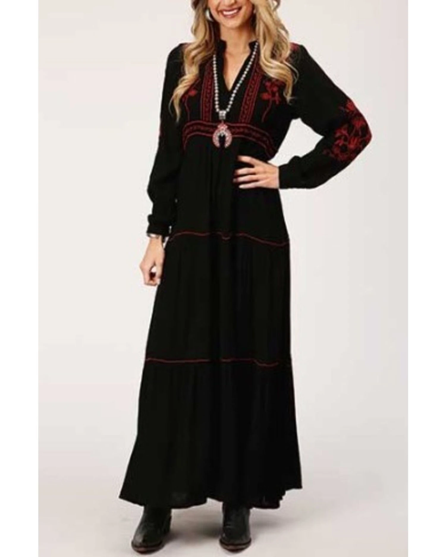 Roper Women's Long Sleeve Peasant Embroidered Tier Dress 2 Roper Women's Long Sleeve Peasant Embroidered Tier Dress - Image 2