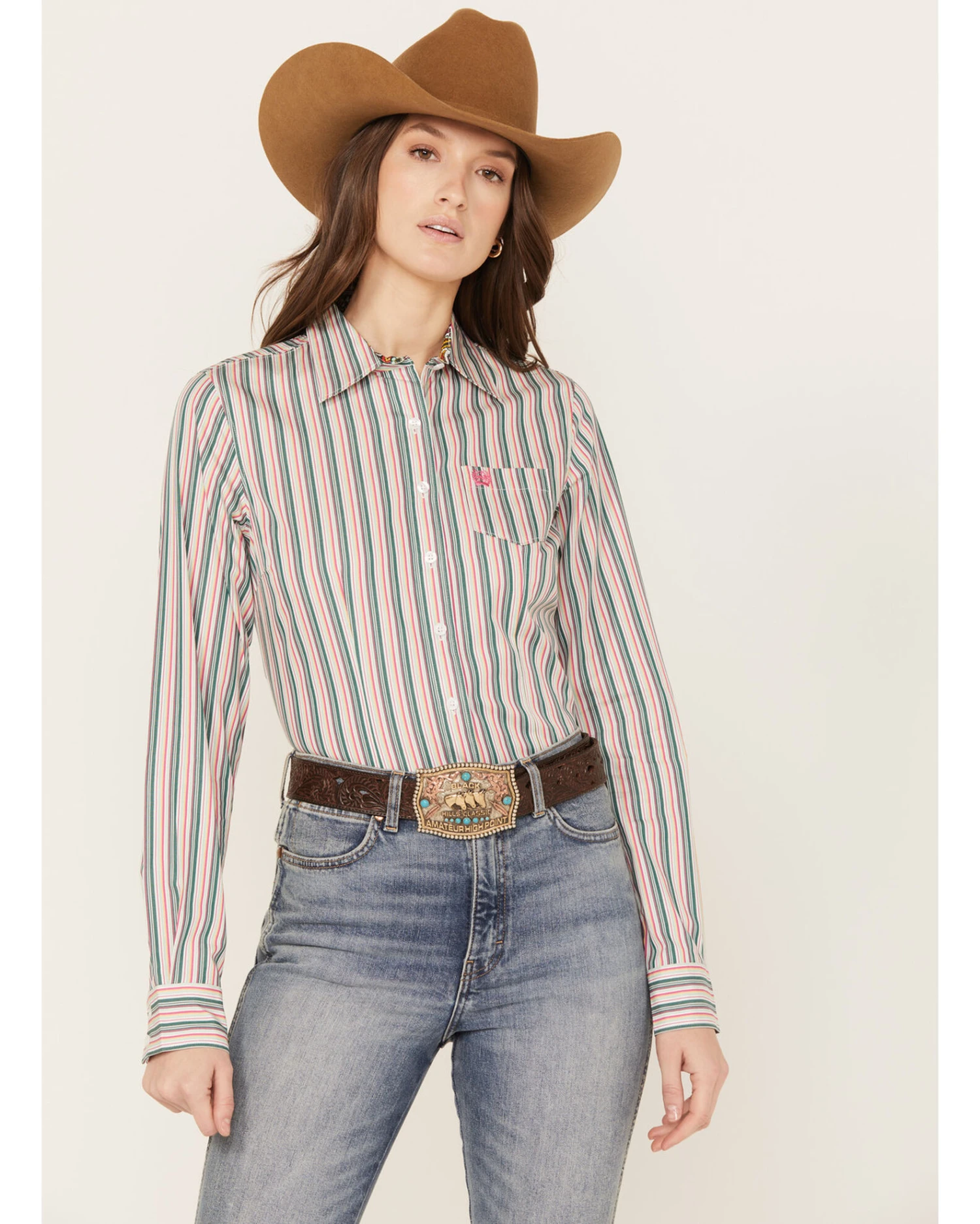 Cinch Women's Striped Long Sleeve Button-Down Western Shirt 2 Cinch Women's Striped Long Sleeve Button-Down Western Shirt - Image 2