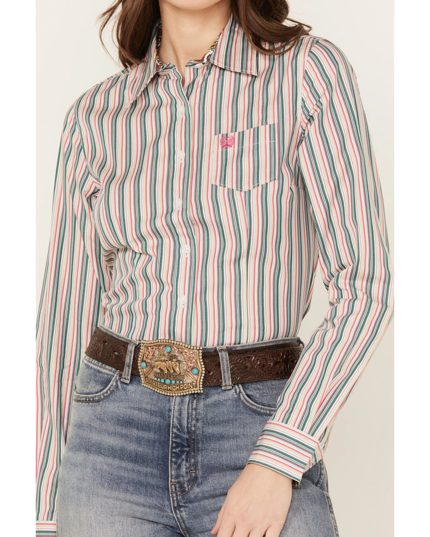 Cinch Women's Striped Long Sleeve Button-Down Western Shirt 4 Cinch Women's Striped Long Sleeve Button-Down Western Shirt - Image 4