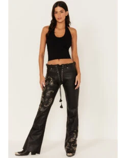 Boot Barn X Understated Leather Women's Rhinestone Studded Lace-Up Flare Leather Pants 6 Boot Barn X Understated Leather Women's Rhinestone Studded Lace-Up Flare Leather Pants -Wild West Belle Sales 2000384215 001 P1