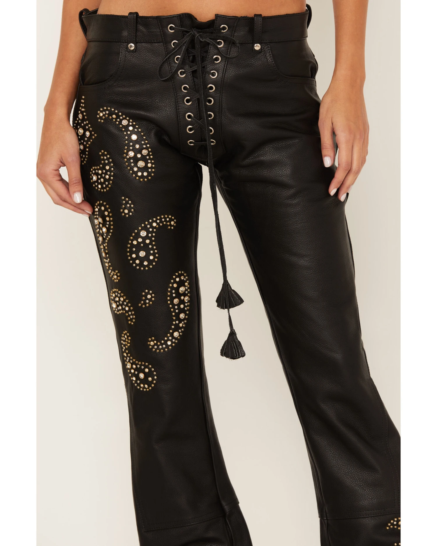 Boot Barn X Understated Leather Women's Rhinestone Studded Lace-Up Flare Leather Pants 4 Boot Barn X Understated Leather Women's Rhinestone Studded Lace-Up Flare Leather Pants - Image 4