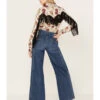 Rock & Roll Denim Women's Fringe Floral Long Sleeve Western Shirt