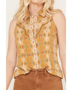 Rock & Roll Denim Women's Southwestern Print Sleeveless Snap Tank -Wild West Belle Sales 2000384992 702 P2
