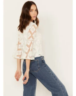 Shyanne Women's Diamond Embroidered Mesh Top -Wild West Belle Sales 2000386167 100 P4