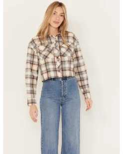 Cleo + Wolf Women's Plaid Print Cropped Shirt -Wild West Belle Sales 2000386562 110 P1